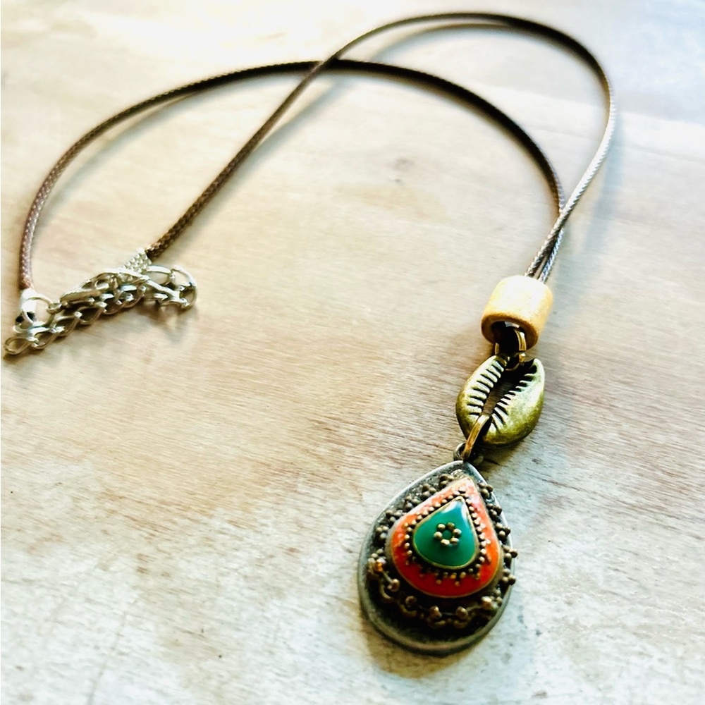 Artisan Turkish Pendant Necklace with Orange and Green Details
